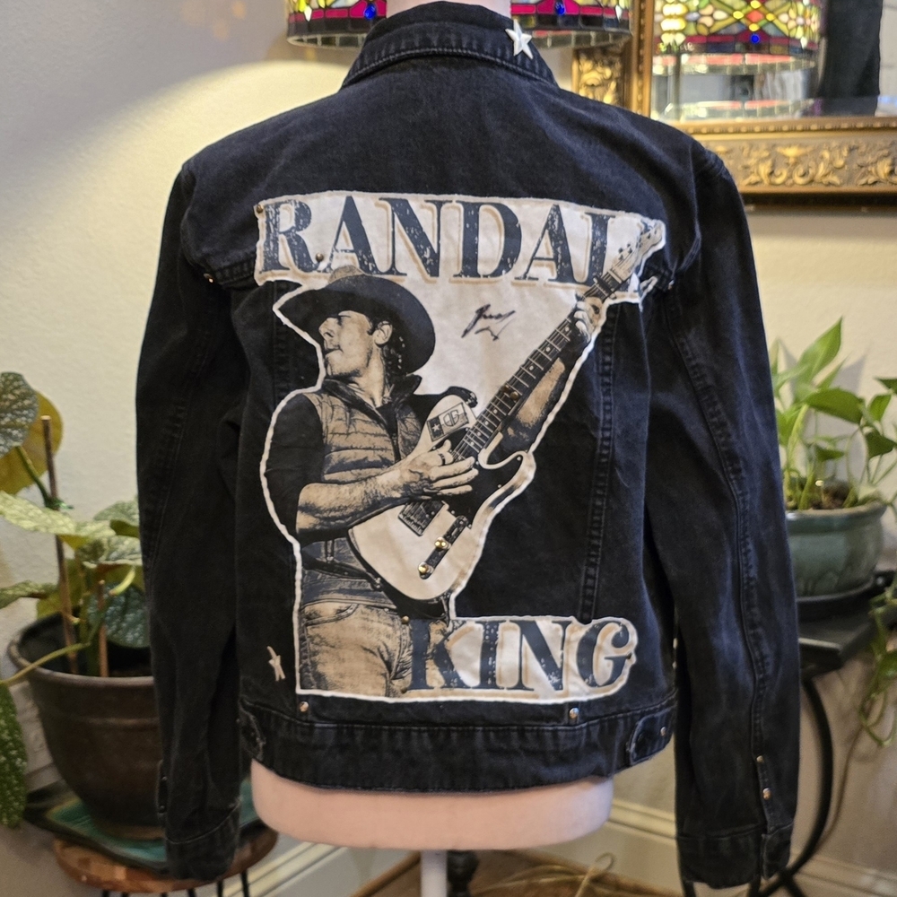 Signed Randall King Graphic Black Denim Jacket Size Medium Runs Large